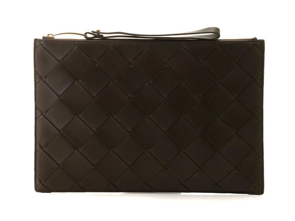 BOTTEGA VENETA Intrecciato Clutch Bag Calfskin Khaki Green